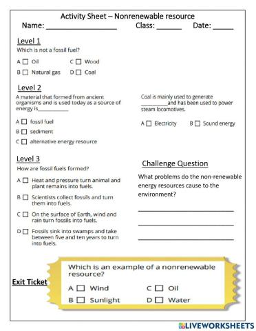 Activity sheet - Nonrenewable energy resources