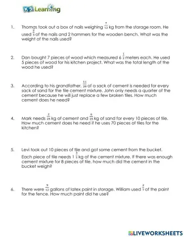 Multiplying Fractions Word Problems