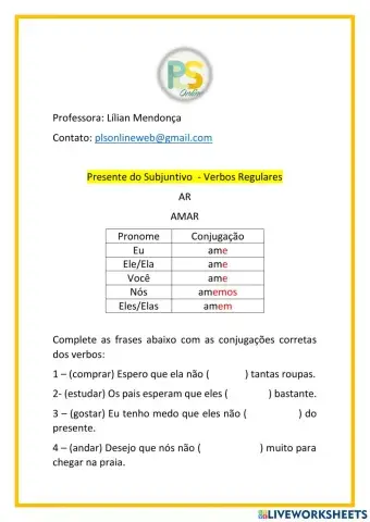 Presente do Subjuntivo AR