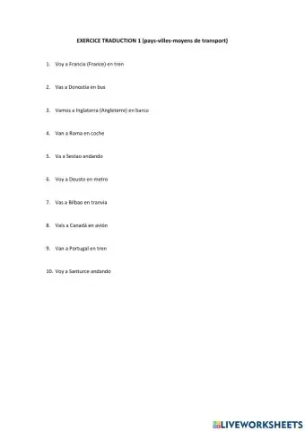 Moyens de transport et destinations