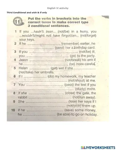 Third conditional & wish - if only