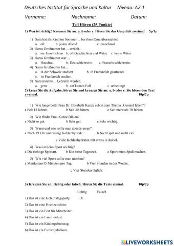 Examen de alemán - A2.1 - Instituto Alemán Resistencia