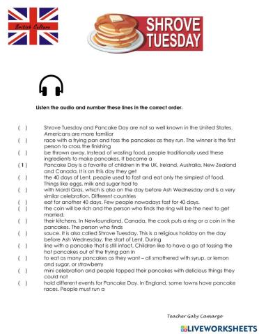 Shrove Tuesday-Listening Comprehension