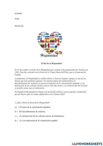 Día de la Hispanidad,verbo doler y gustar