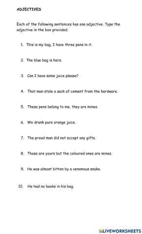 Identifying adjectives