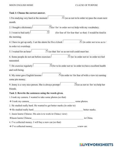 Grade 11- Clause of purpose