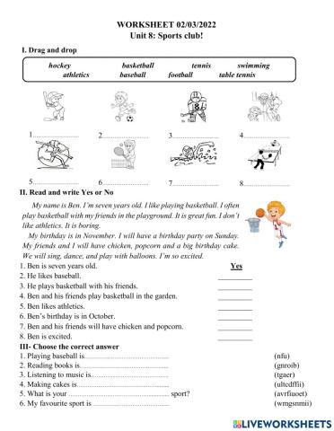 Unit 8- Sport club! WS1 02032022