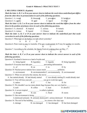 Grade 8- Midterm 2- Test 3