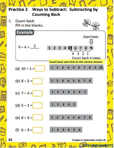 2 WB p62-63 Subtracting by Counting Back