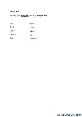 Irregular verbs - word test