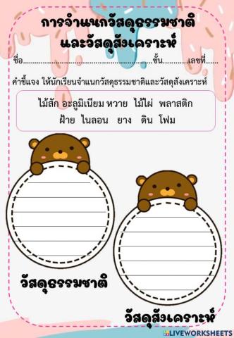 การจำแนกวัสดุธรรมชาติและวัสดุสังเคราะห์