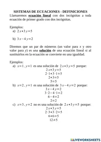 Sistemas de ecuaciones - Definiciones