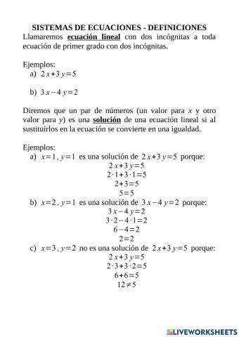 Sistemas de ecuaciones - Definiciones