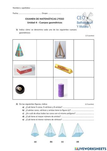 Examen Cuerpos geométricos 2ºESO