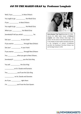 Song: -GO TO THE MARDI GRAS- by Professor Longhair