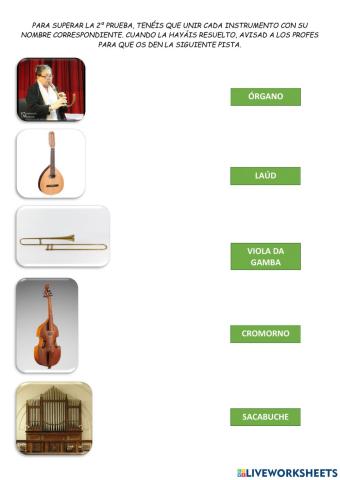 Prueba 2 (escape room). unir instrumentos renacimiento