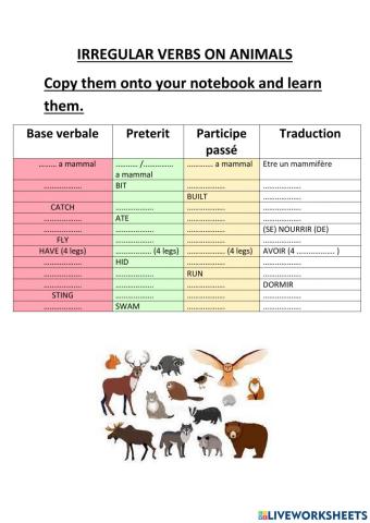Irregular verbs on animals