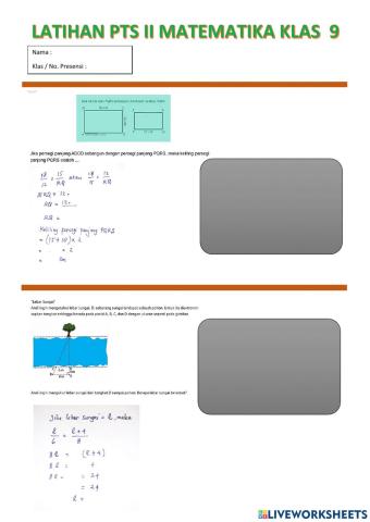 Latihan PTS II Matematika Klas 9