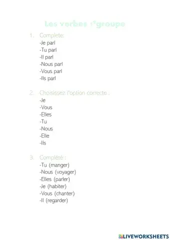 Les verbes 1ºgroupe -er