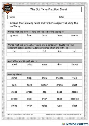 Spelling Changes when adding the Suffix y