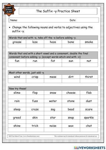 Spelling Changes when adding the Suffix y