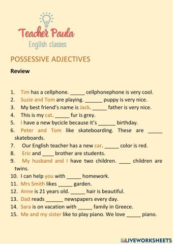 Possessive adjectives review