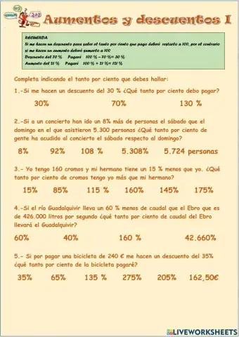 Tanto por ciento 1- aumentos y descuentos