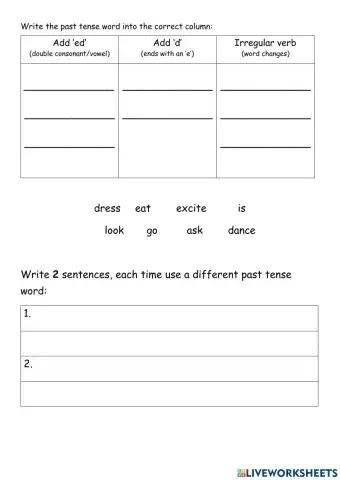 Simple past spelling words