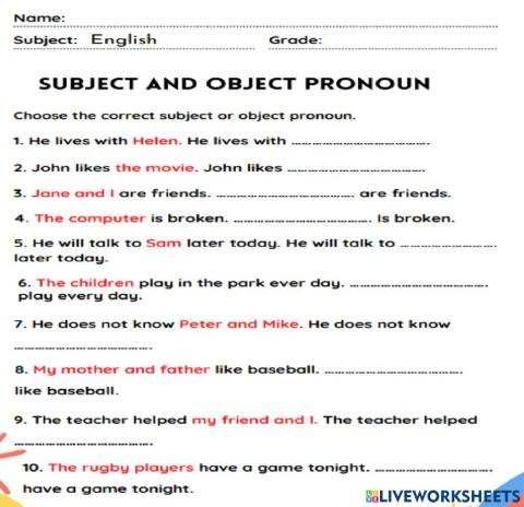 Write the correct pronoun