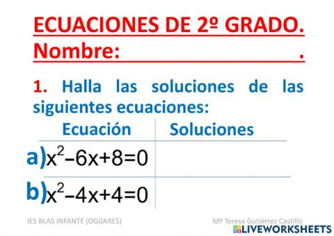 5.5. ECUACIONES DE SEGUNDO GRADO (WWFICHA LIBRETA 1) - live