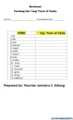 Forming --ing- of Verbs