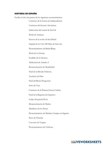 Cronología. de la guerra de independencia a la restauración