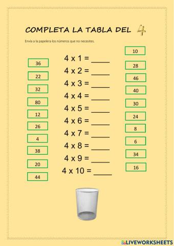 Tabla del 4