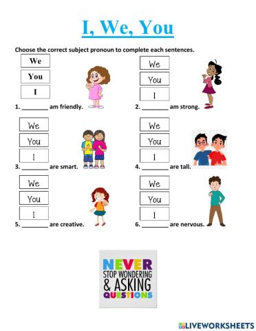 Subject Pronouns: I, We and You