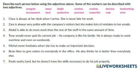 Qualities for Work