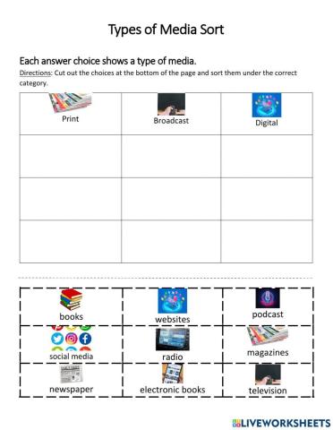 Unit 8A Types of Media Sort