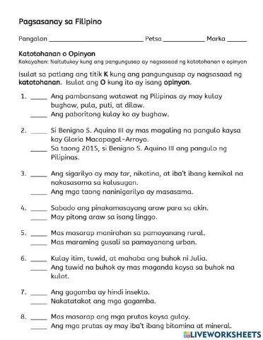 Katotohanan o Opinyon P.Task-2