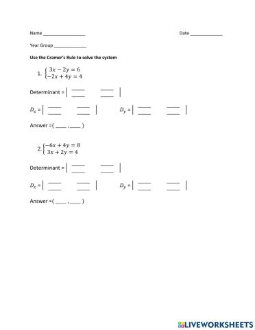 Matrices - Cramer's Rule 2x2
