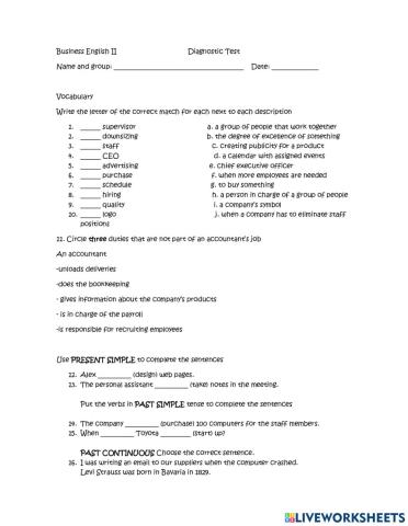 Business English Diagnostic Test