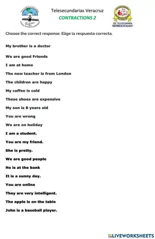 Uso de contracciones con pronombres personales y verbo to be