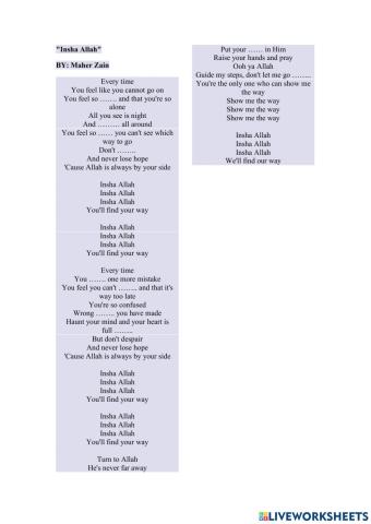 Song : Insha Allah Lyric