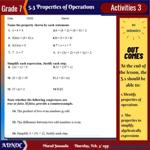 Properties of Operations