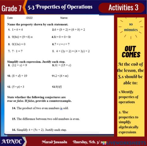 Properties of Operations