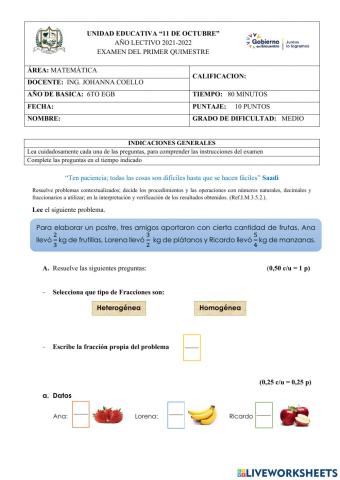 Evaluación 1er Quimestre