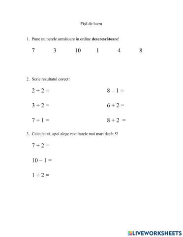 Fisă de lucru (adunarea cu 2)