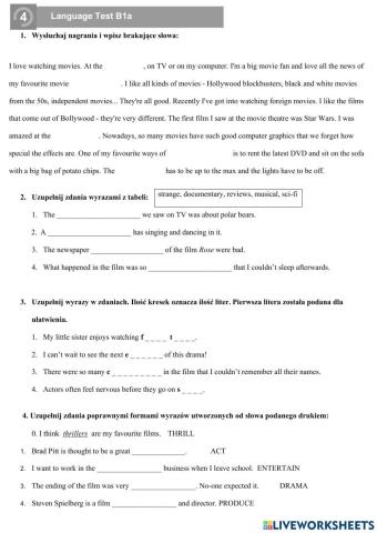 Enlish Class B1 Unit 4 test