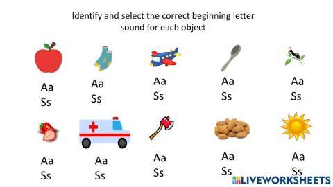 Letter A Beginning sound worksheet