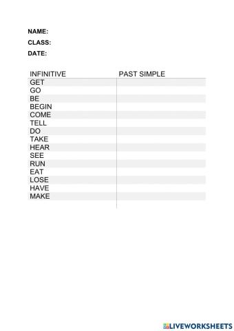 Past simple irregular verbs