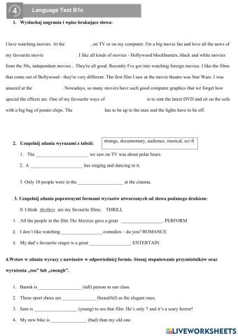 English Class B1 Unit 4 test (version c)
