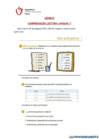 Comprensión Lectora -Leer Poemas- (Unidad 7)